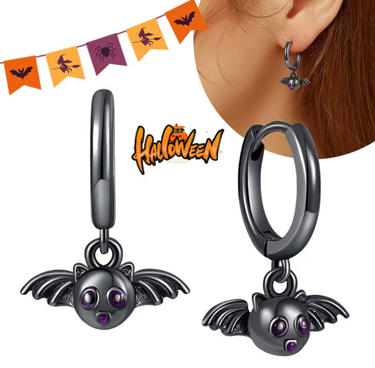 925 Sterling Silver Black Cute Bat Earrings Dangle Earrings