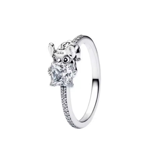 925 Sterling silver Stitch Bow Shaped Heart zircon Heart Ring