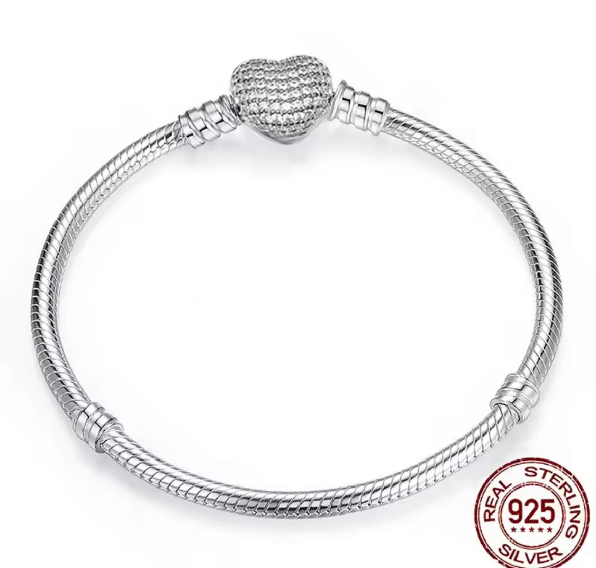 925 Sterling silver heart design charm bracelet