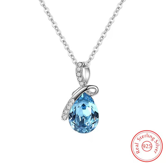 925 Sterling silver Blue Water Droplet necklace