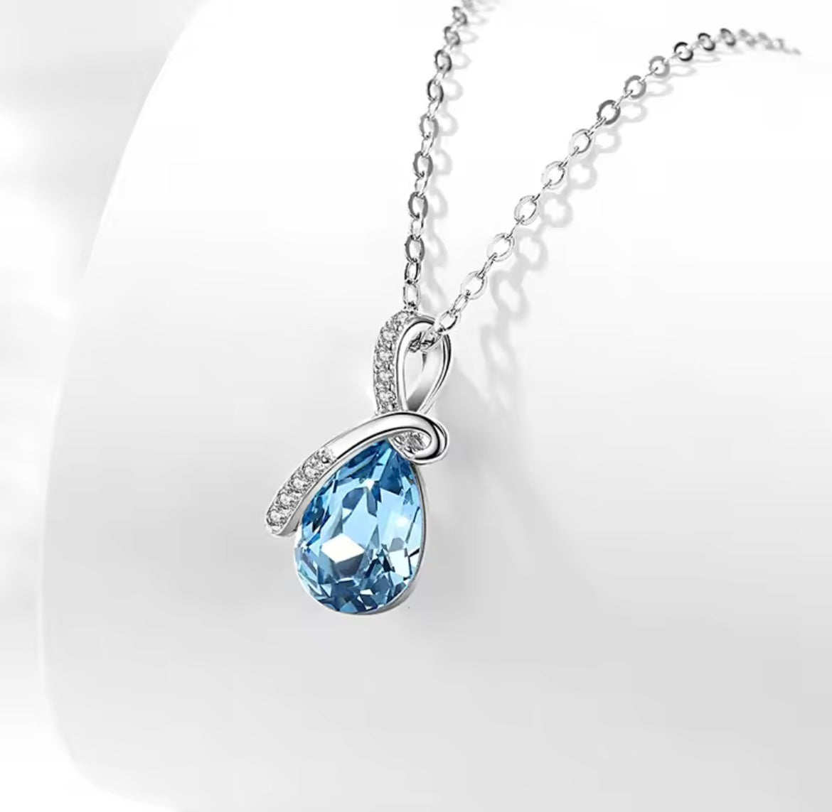925 Sterling silver Blue Water Droplet necklace