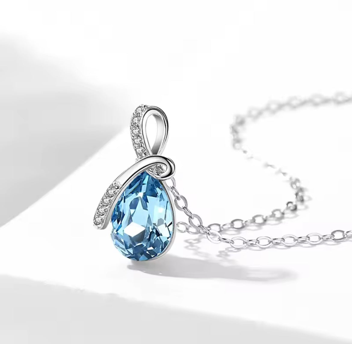 925 Sterling silver Blue Water Droplet necklace