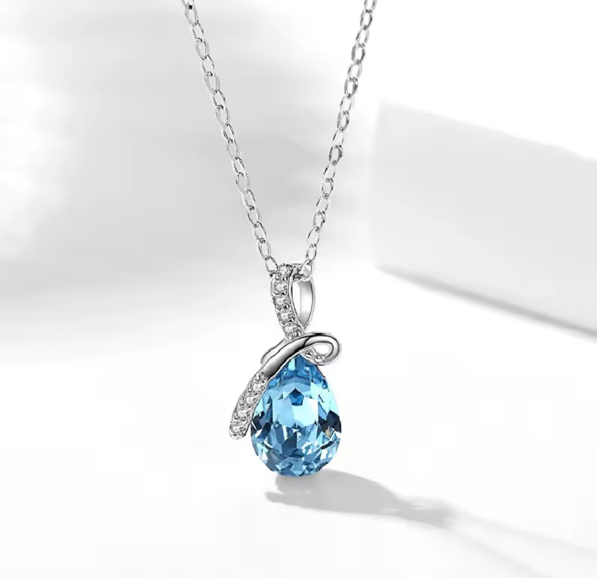 925 Sterling silver Blue Water Droplet necklace