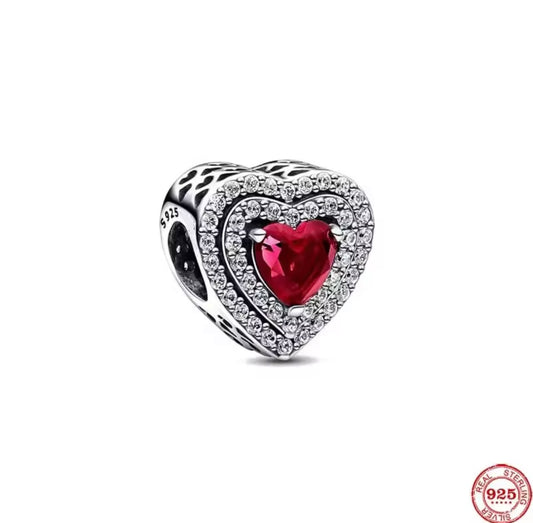 925 Sterling silver red heart bead charm