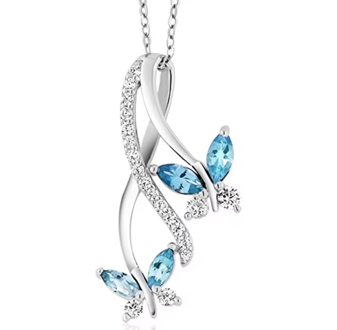 925 Sterling silver blue butterfly necklace