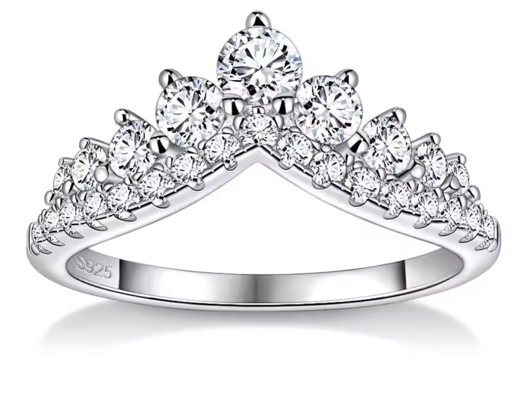 925 Sterling Silver Moissanite Crown Ring