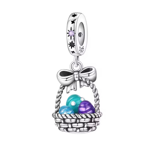 925 Sterling Silver Easter Egg Basket Charm