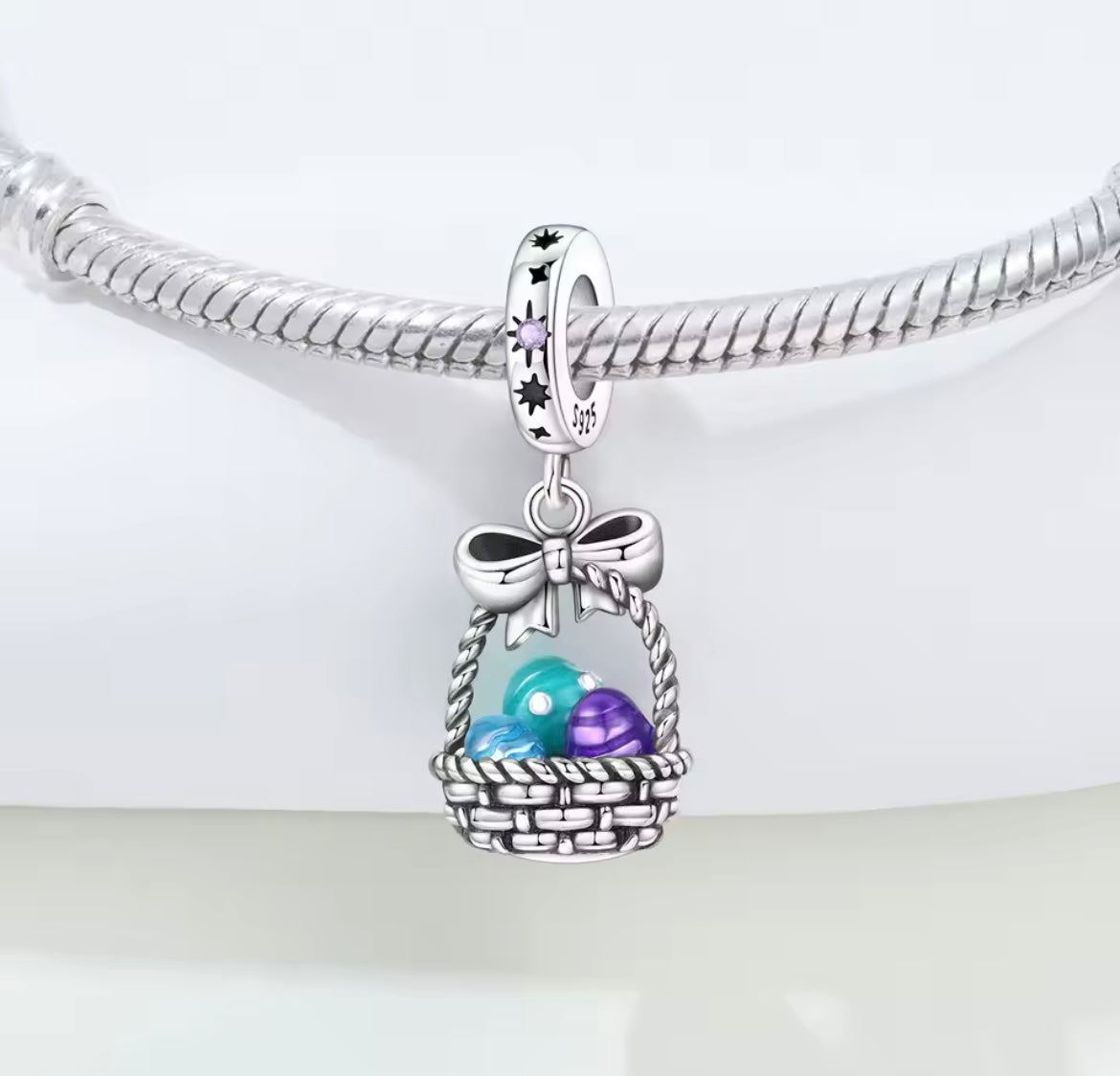 925 Sterling Silver Easter Egg Basket Charm