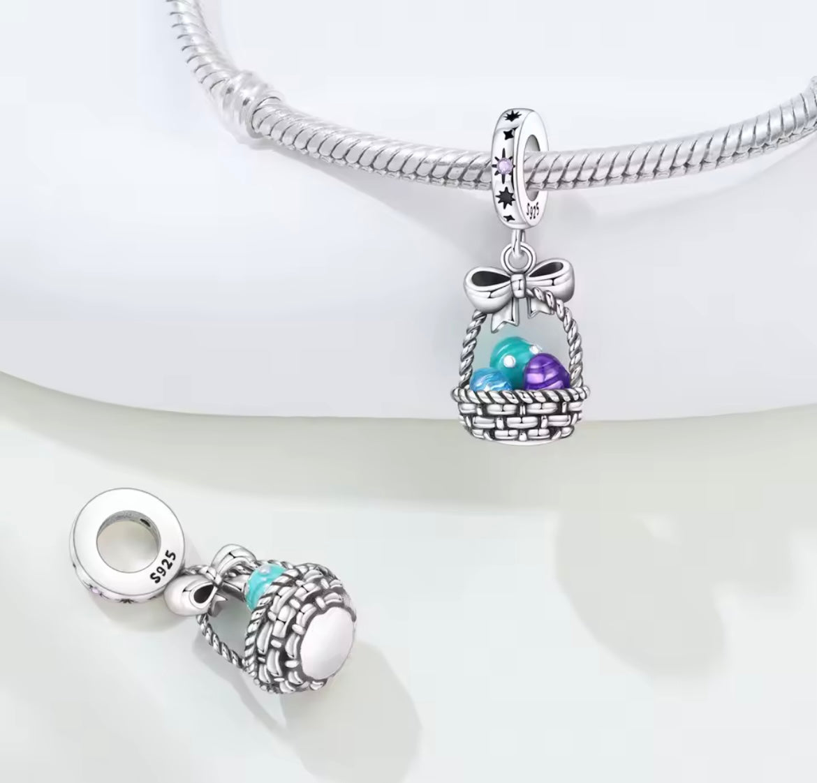 925 Sterling Silver Easter Egg Basket Charm