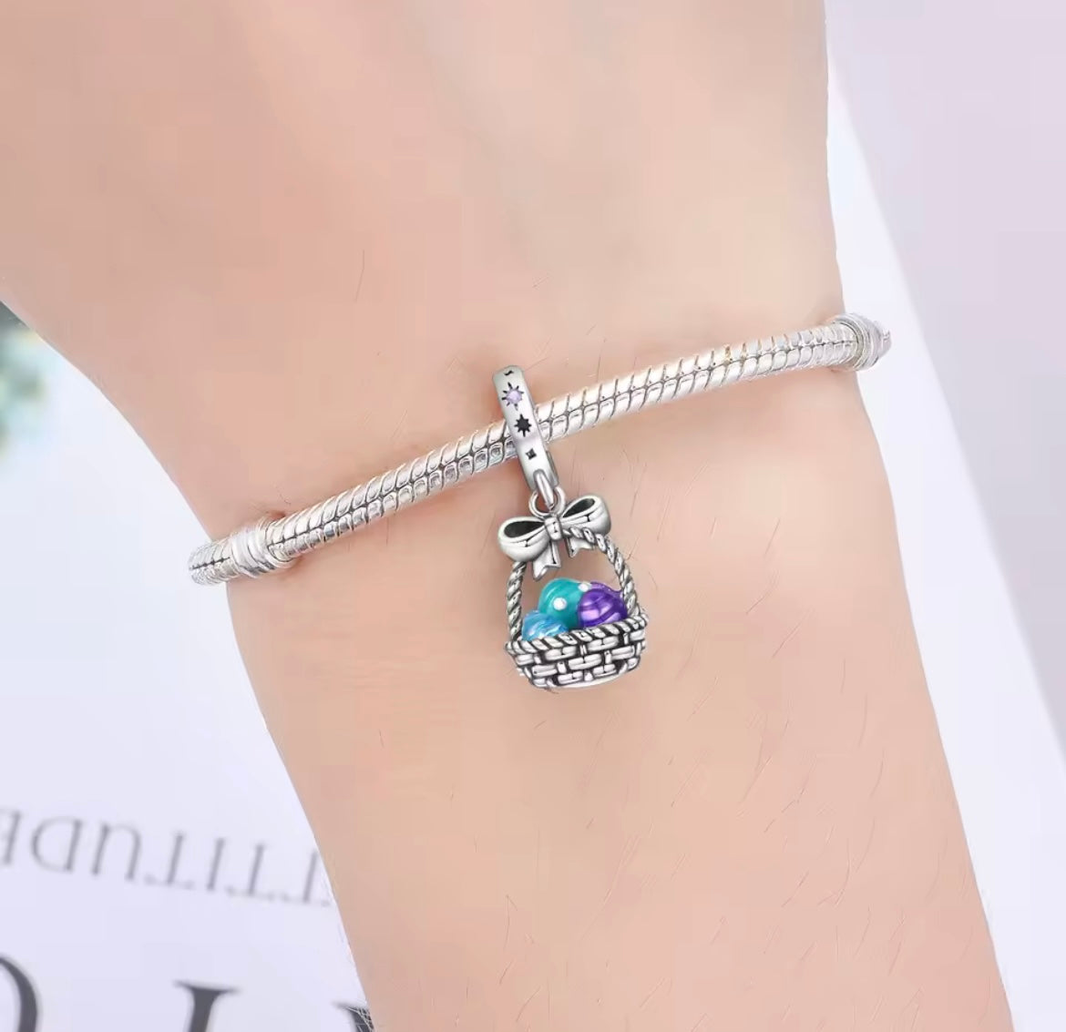 925 Sterling Silver Easter Egg Basket Charm