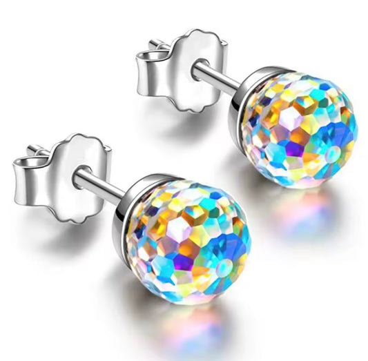 925 Sterling Silver Disco Ball Crystal earrings