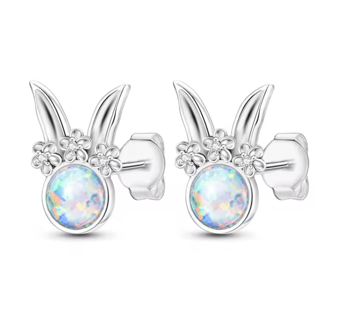 925 Sterling silver opal rabbit flower earrings