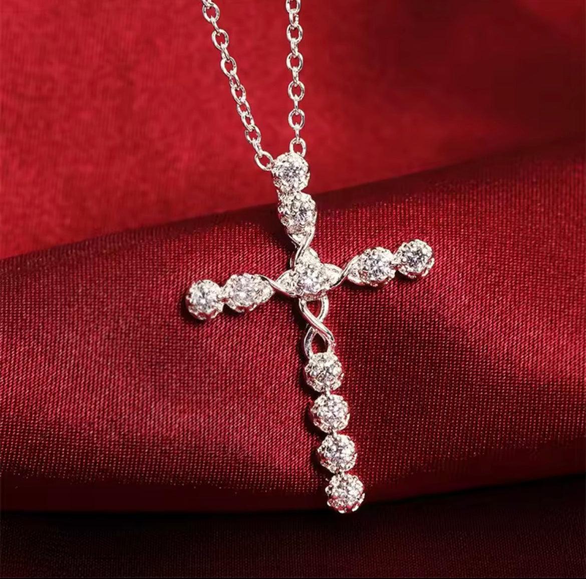925 Sterling silver zircon cross necklace