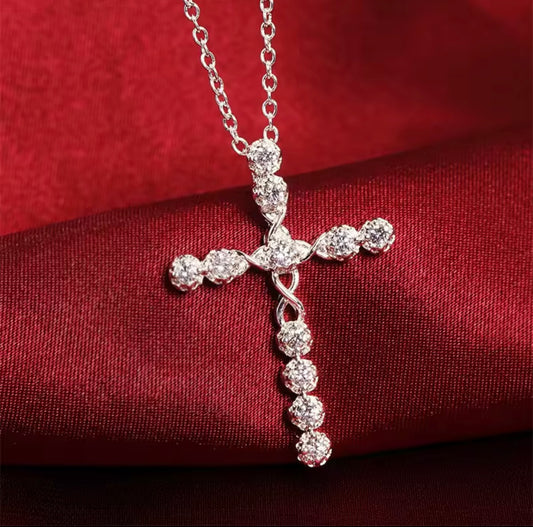 925 Sterling silver zircon cross necklace