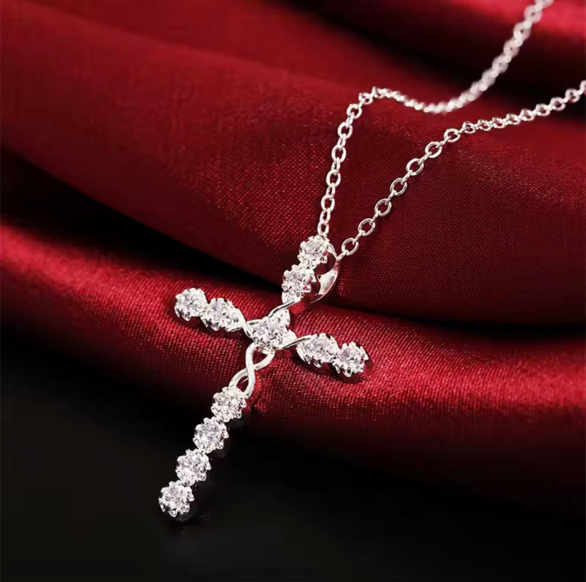 925 Sterling silver zircon cross necklace