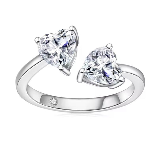 925 silver heart-shaped 2 carat moissanite adjustable ring