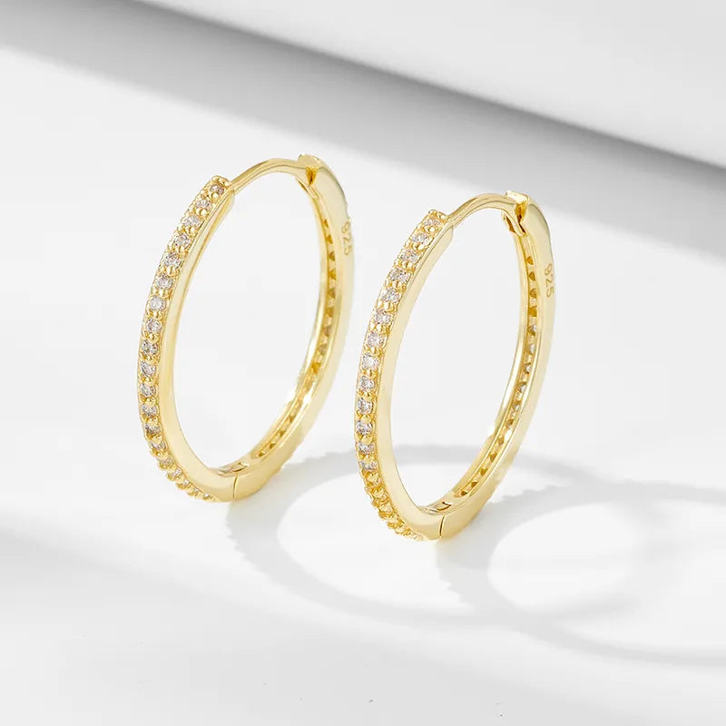 925 Sterling Silver Zircon Solid Color Hoop Earrings