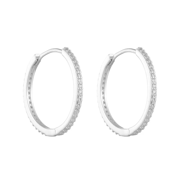 925 Sterling Silver Zircon Solid Color Hoop Earrings