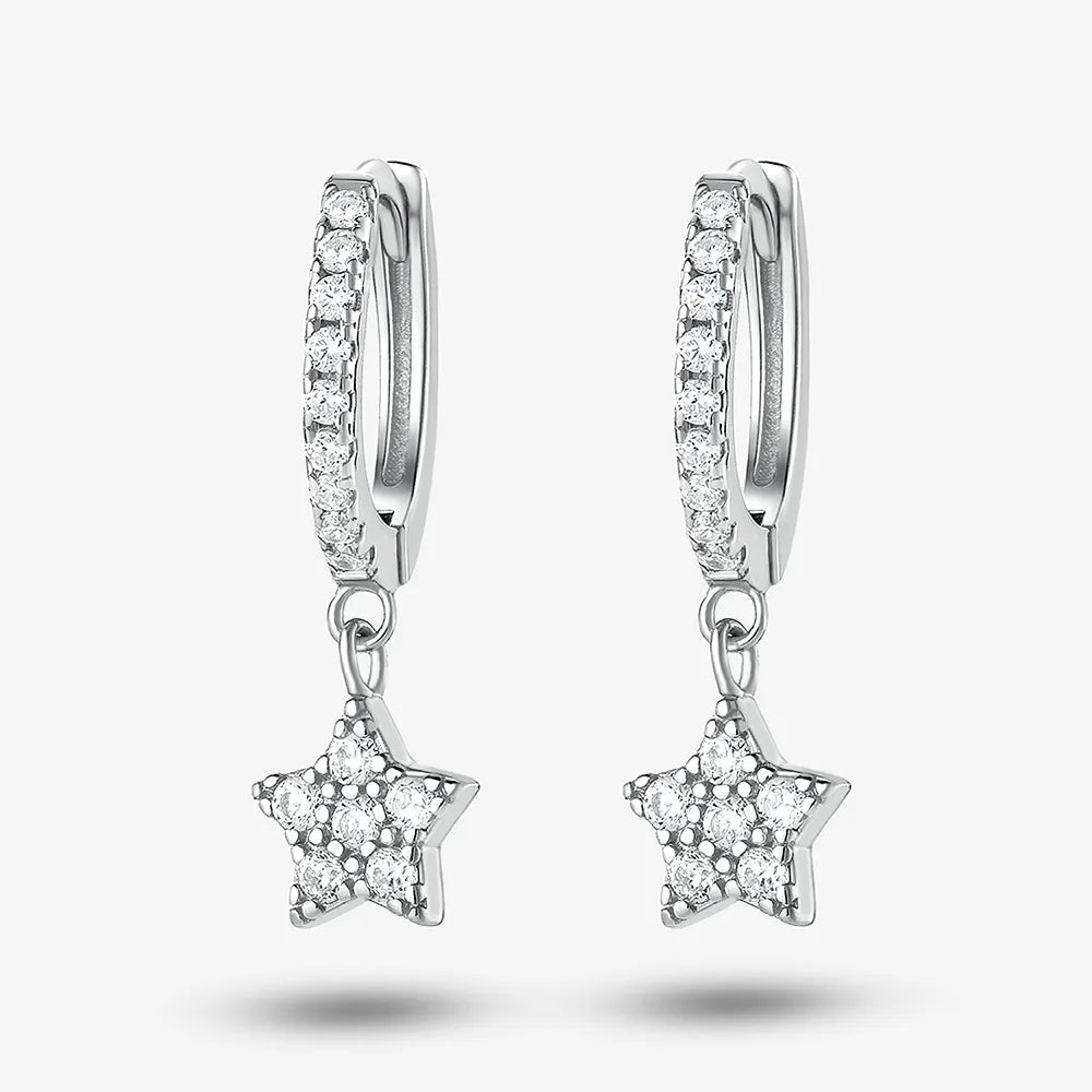 925 Sterling Silver Zircon Star Drop Earrings