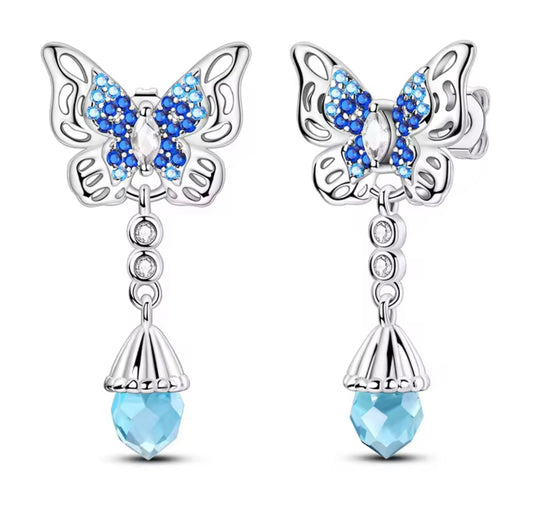 925 Sterling silver blue butterfly earrings