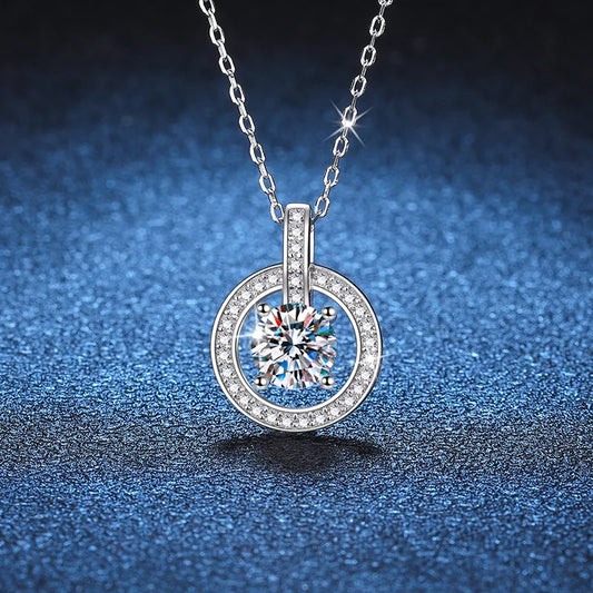 925 Sterling Silver Zircon Inlay Round Necklace Pendant