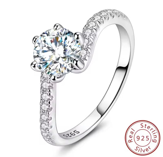 925 Sterling Silver Moissanite Twist Ring