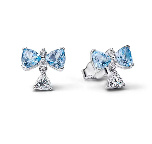 925 Sterling silver blue bow earrings