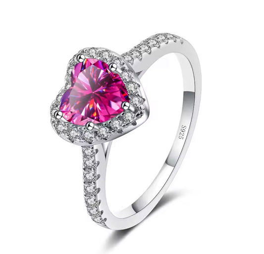 925 Sterling Silver Heart Moissanite Ring