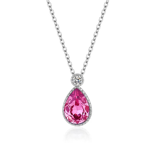 925 Sterling Silver Zircon Cable Chain Water Droplets Pendant Necklace