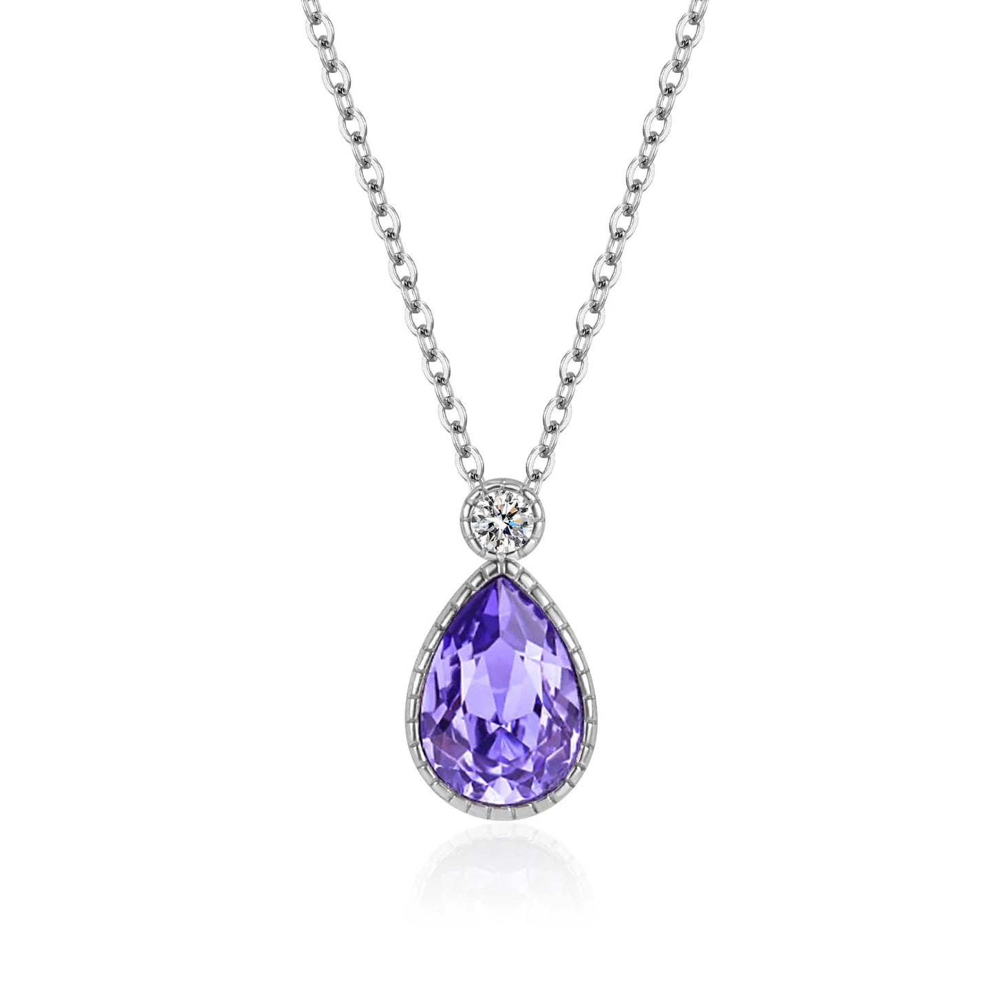 925 Sterling Silver Zircon Cable Chain Water Droplets Pendant Necklace