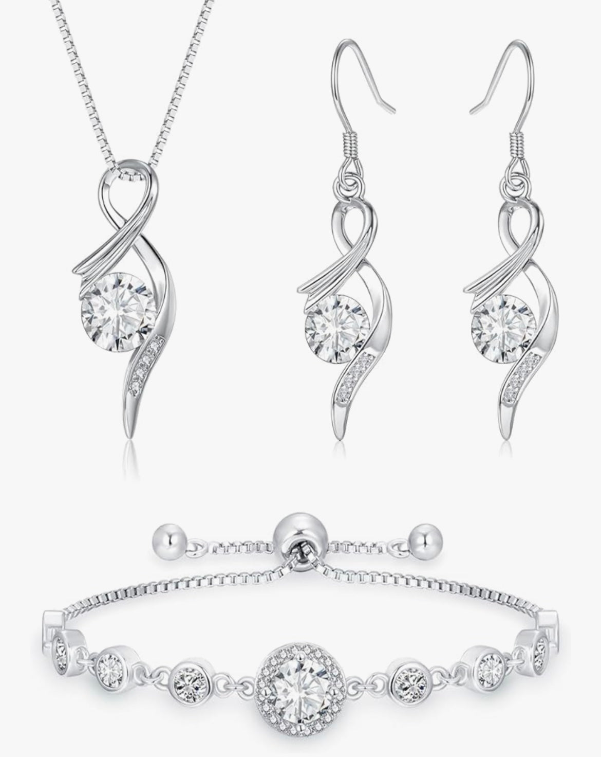 925 Sterling Silver Infinity drop Jewellery Set