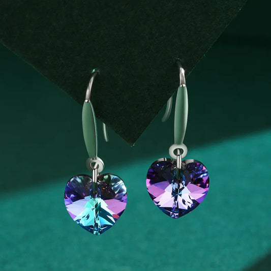 925 Sterling Silver Heart Shape Crystal Drop Earrings