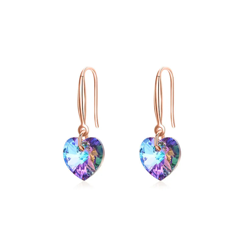 925 Sterling Silver Heart Shape Crystal Drop Earrings