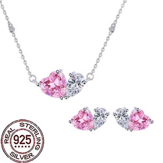925 Sterling silver heart pear necklace & earring set