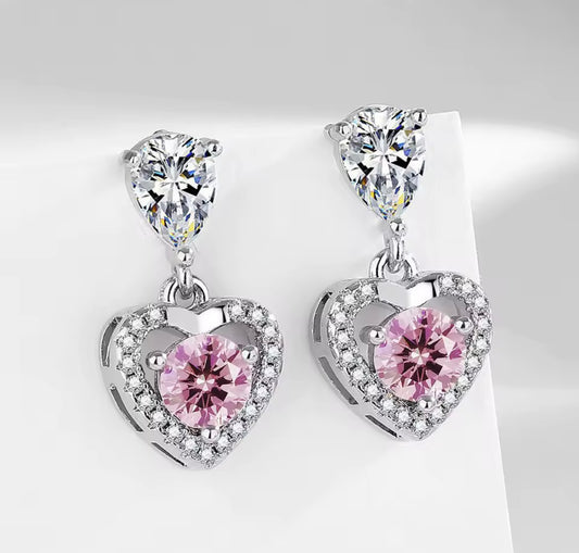 925 Sterling silver pink heart earrings