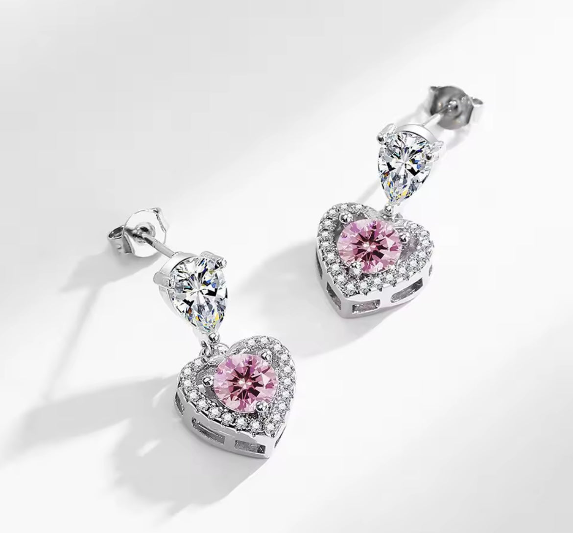 925 Sterling silver pink heart earrings