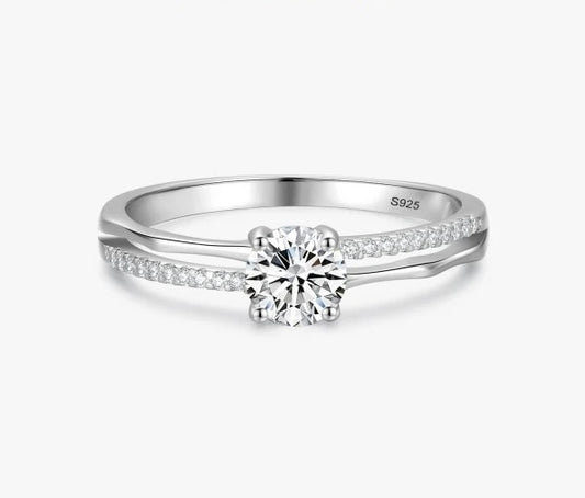 925 Sterling Silver  Luxury Double Iine Slub Clear Zircon Rings