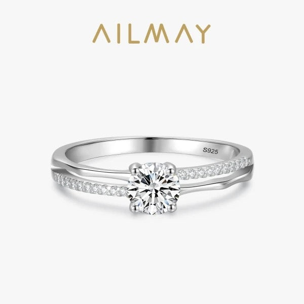 925 Sterling Silver  Luxury Double Iine Slub Clear Zircon Rings