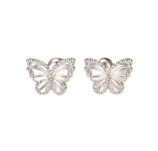 925 Sterling silver butterfly screw stud earrings