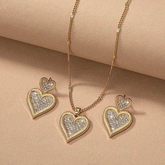 14K Gold Plated Heart-Shaped Zircon Jewelry Set