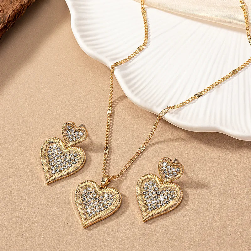 14K Gold Plated Heart-Shaped Zircon Jewelry Set