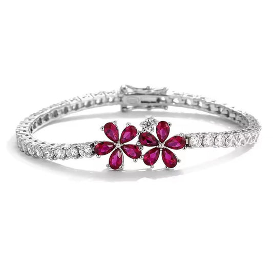 925 Sterling silver red daisy flower bracelet