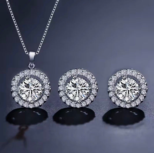 Simple Geometric Round Zircon Pendant Necklace & earrings