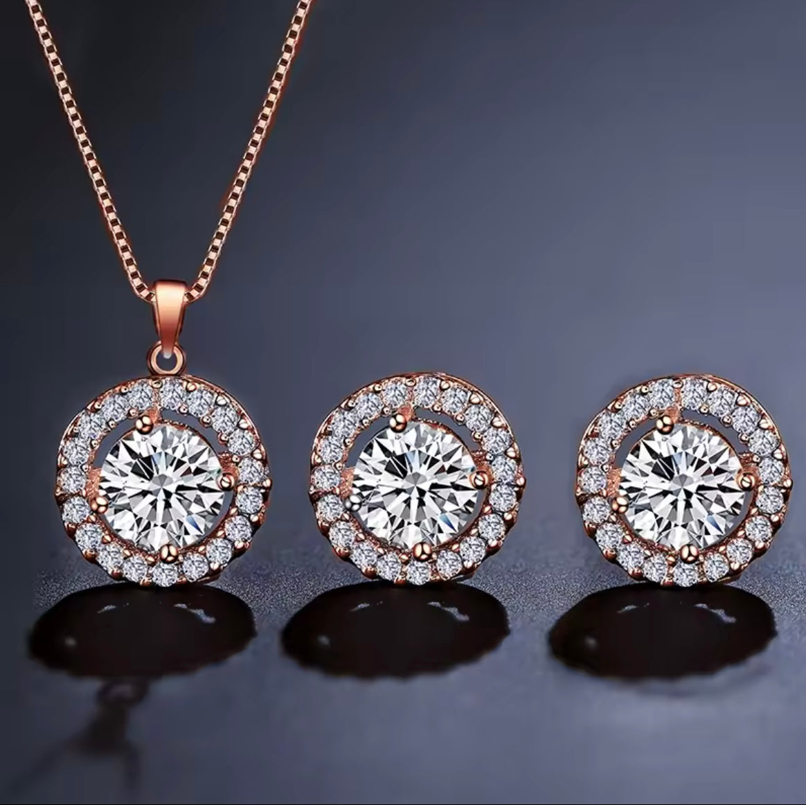 Simple Geometric Round Zircon Pendant Necklace & earrings