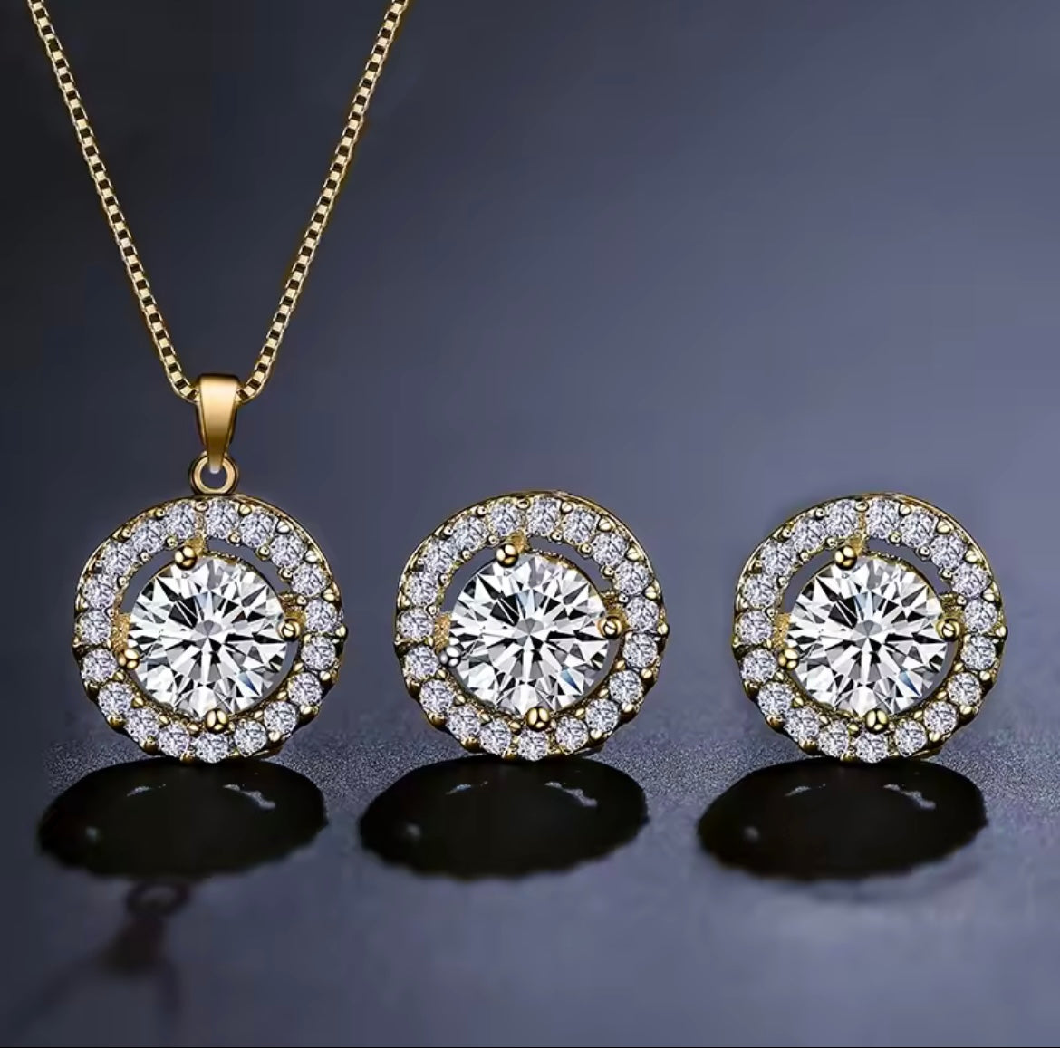 Simple Geometric Round Zircon Pendant Necklace & earrings