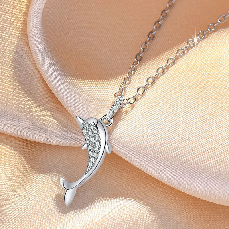 Cute Dolphin Zircon Pendant Necklace