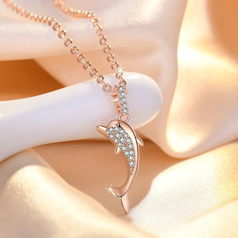 Cute Dolphin Zircon Pendant Necklace