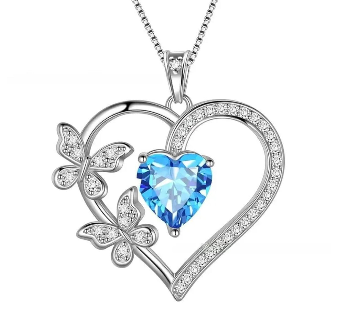 925 Sterling Silver Heart Butterfly Necklace