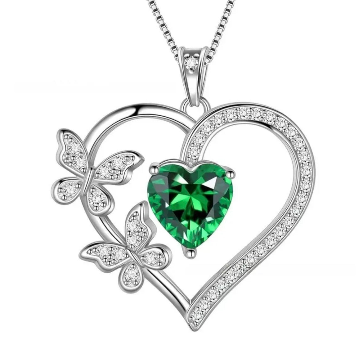 925 Sterling Silver Heart Butterfly Necklace
