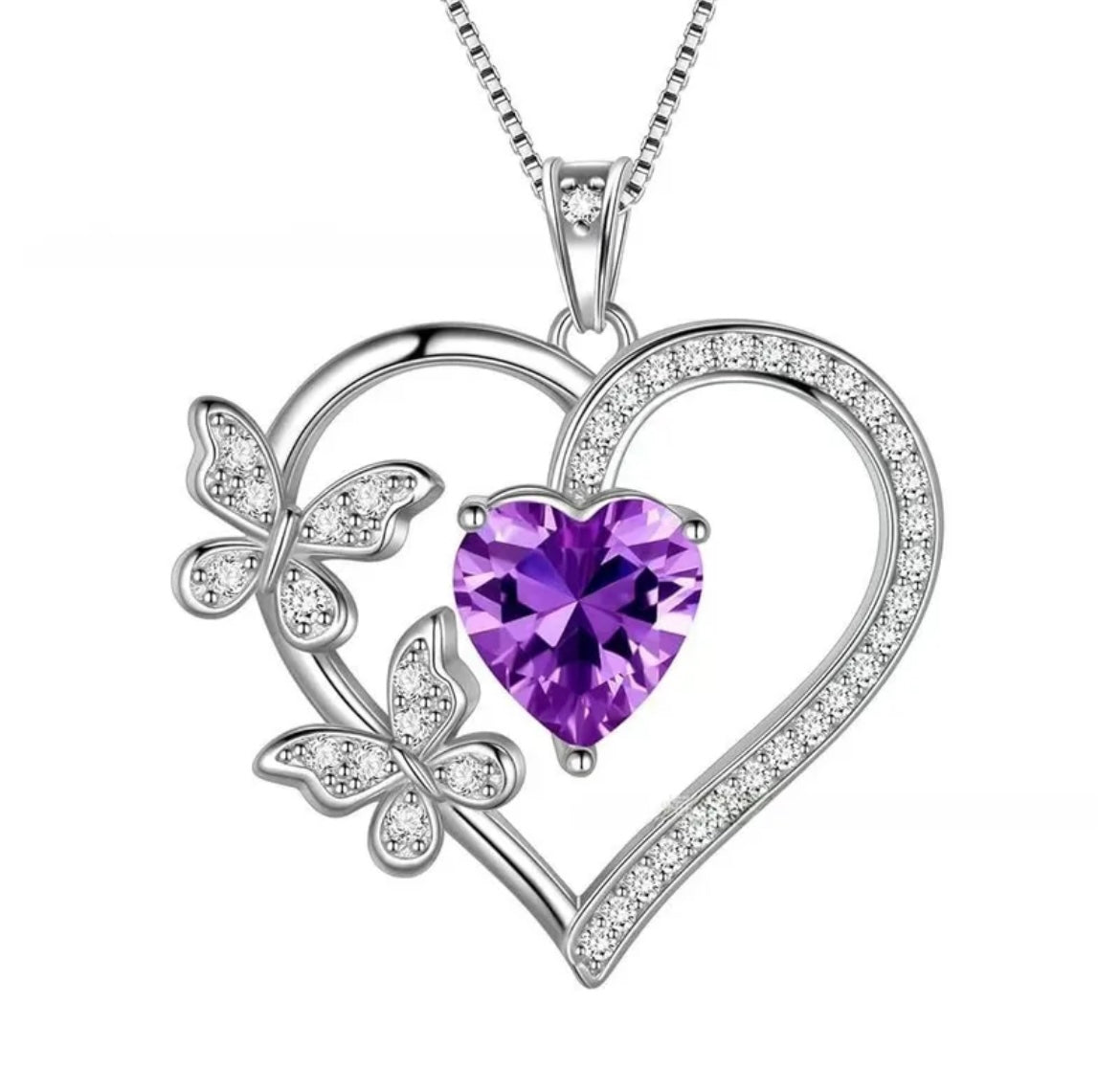 925 Sterling Silver Heart Butterfly Necklace